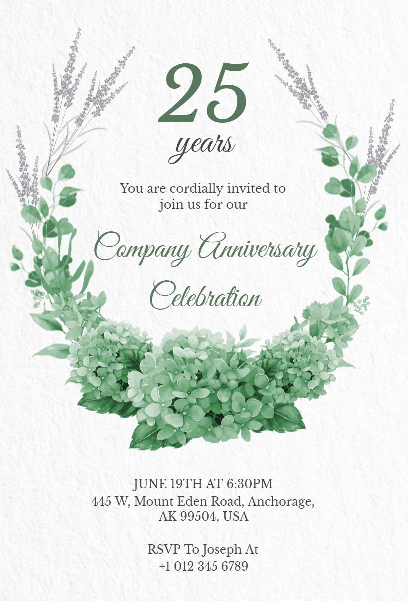 Elegant Greenery 25th Company Anniversary Celebration Invitation Template