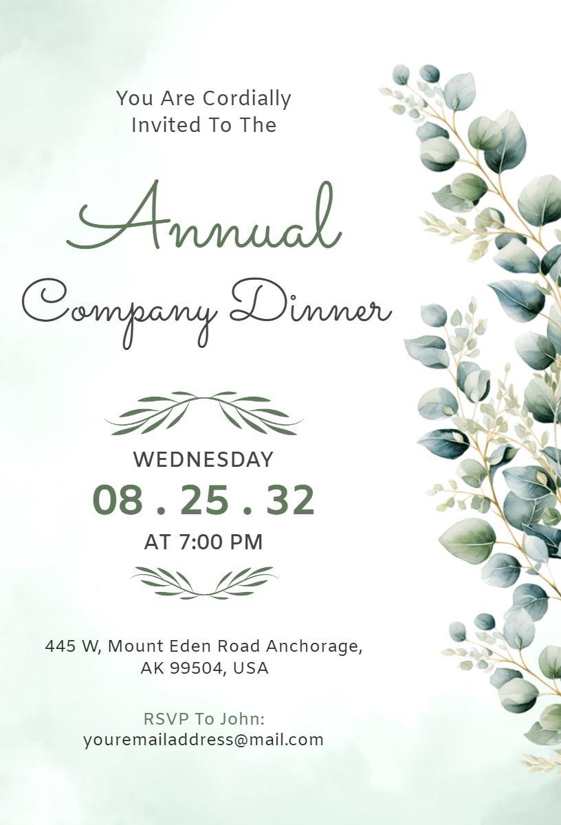 Elegant Greenery Annual Company Dinner Party Invitation Template
