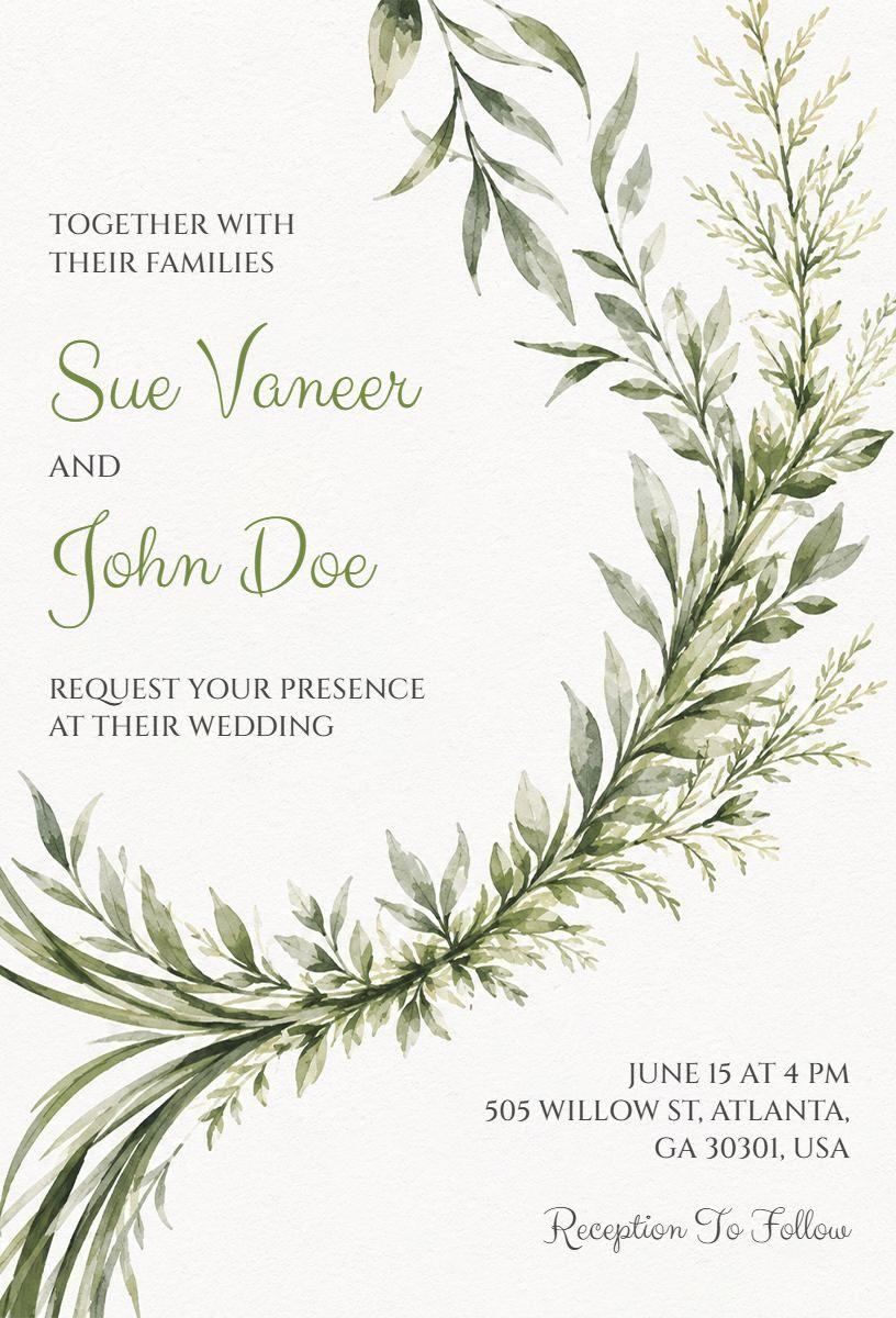 Elegant Greenery Bridal Ceremony Wedding Invitation Template