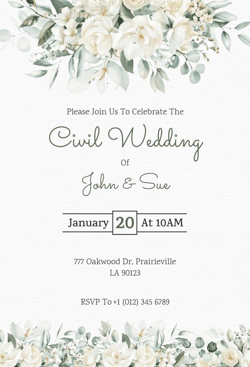 Elegant Greenery Civil Wedding Celebration Invitation Template