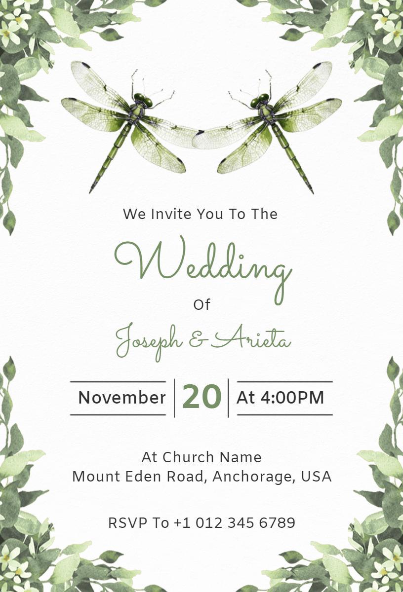 Elegant Greenery Dragonfly Wedding Celebration Invitation Template