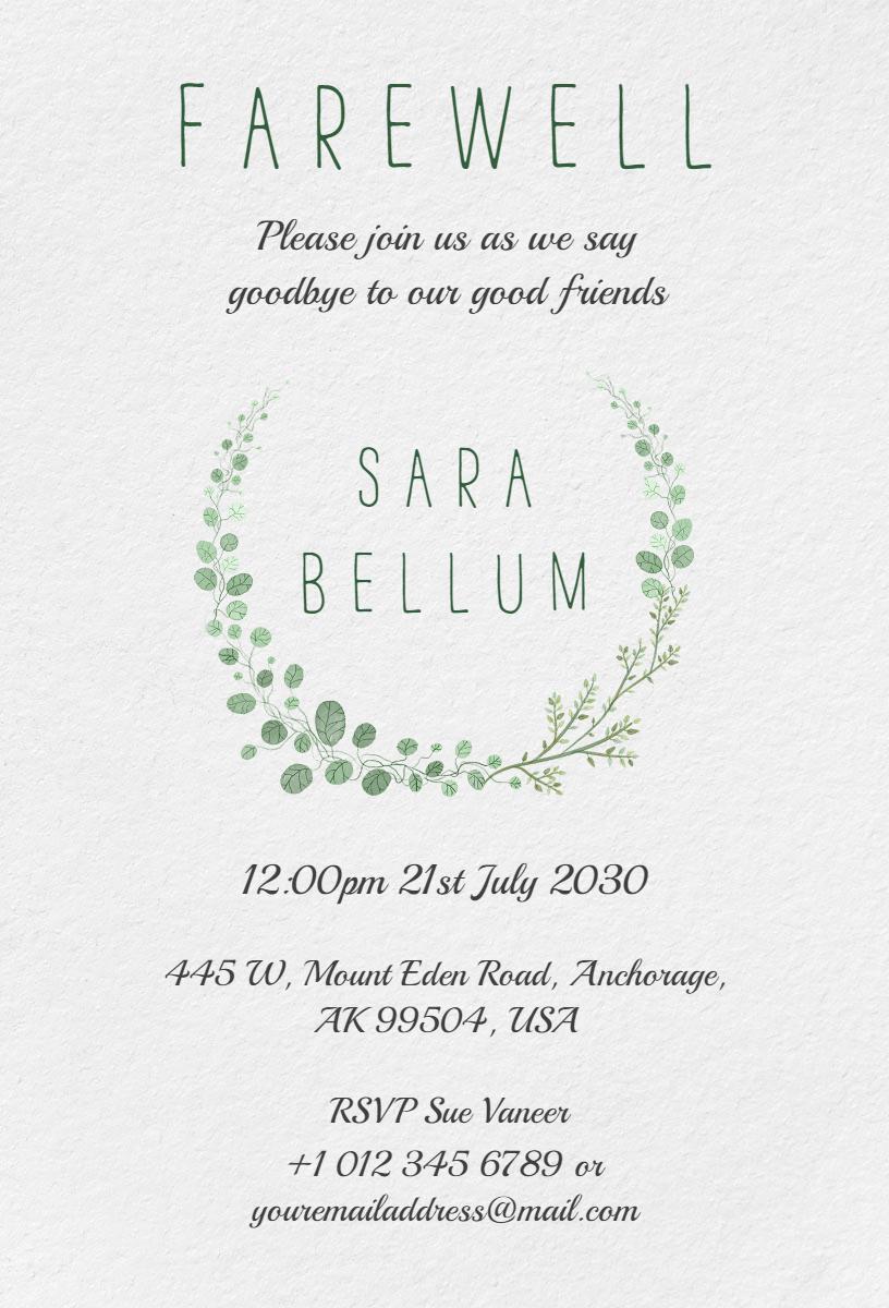 Elegant Greenery Farewell Gathering Invitation Template