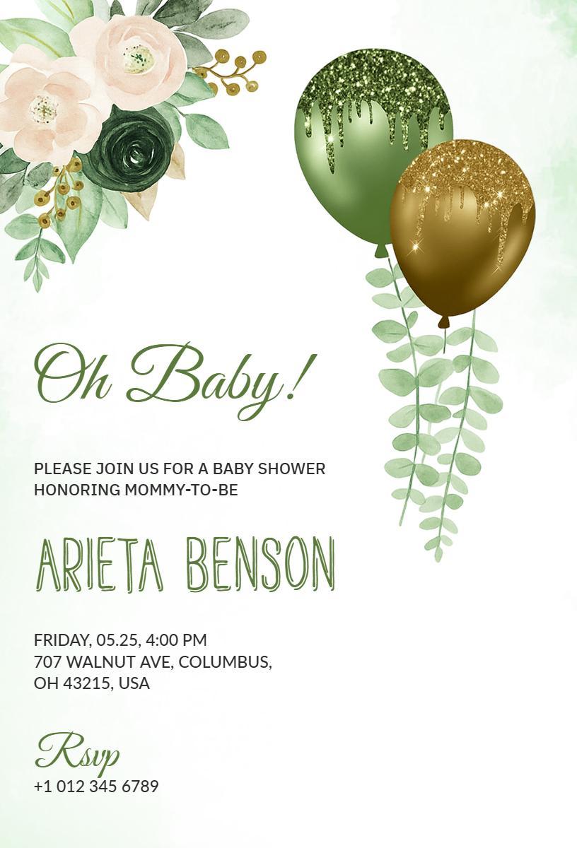 Elegant Greenery Floral Baby Shower Invitation Template