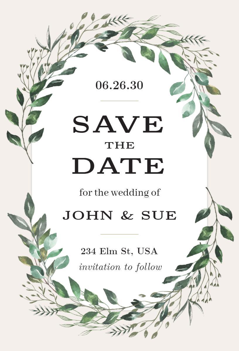 Elegant Greenery Floral Save The Date Wedding Invitation Template