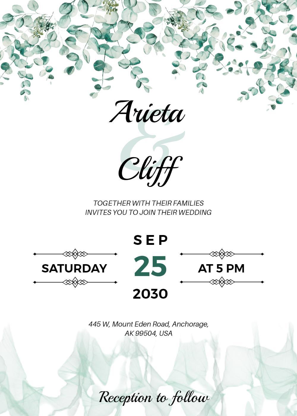 Elegant Greenery Floral Wedding Celebration Invitation Template