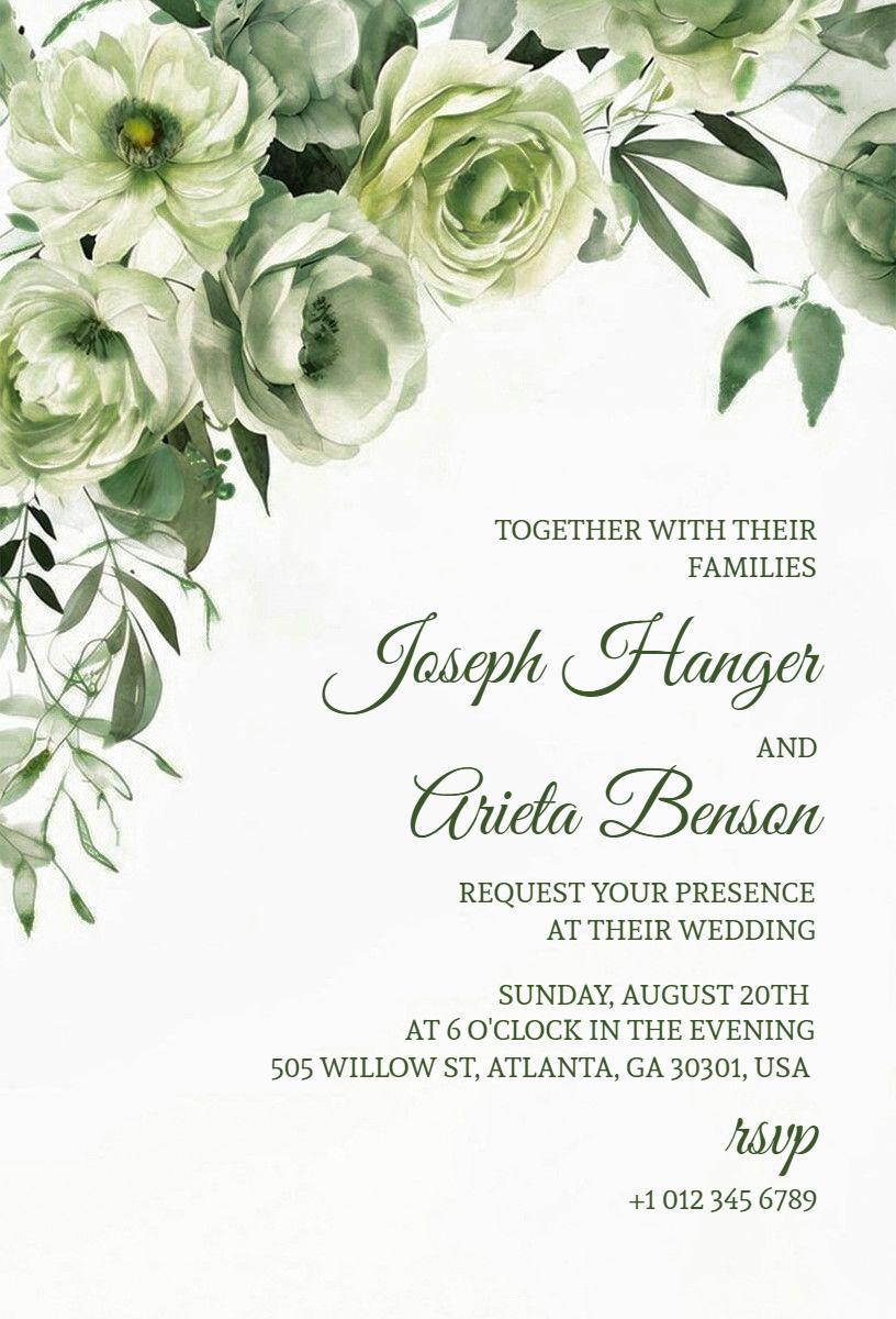 Elegant Greenery Floral Wedding Ceremony Invitation Template