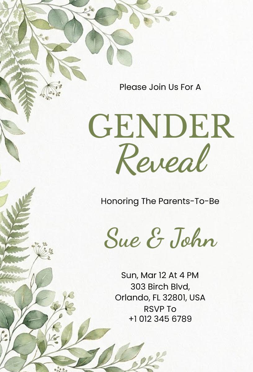 Elegant Greenery Gender Reveal Celebration Invitation Template