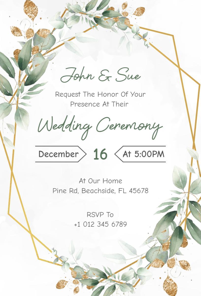 Elegant Greenery Inspired Wedding Ceremony Invitation Template