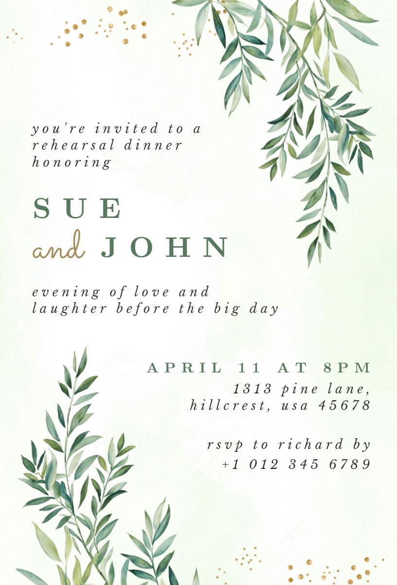 Elegant Greenery Rehearsal Dinner Celebration Invitation Template