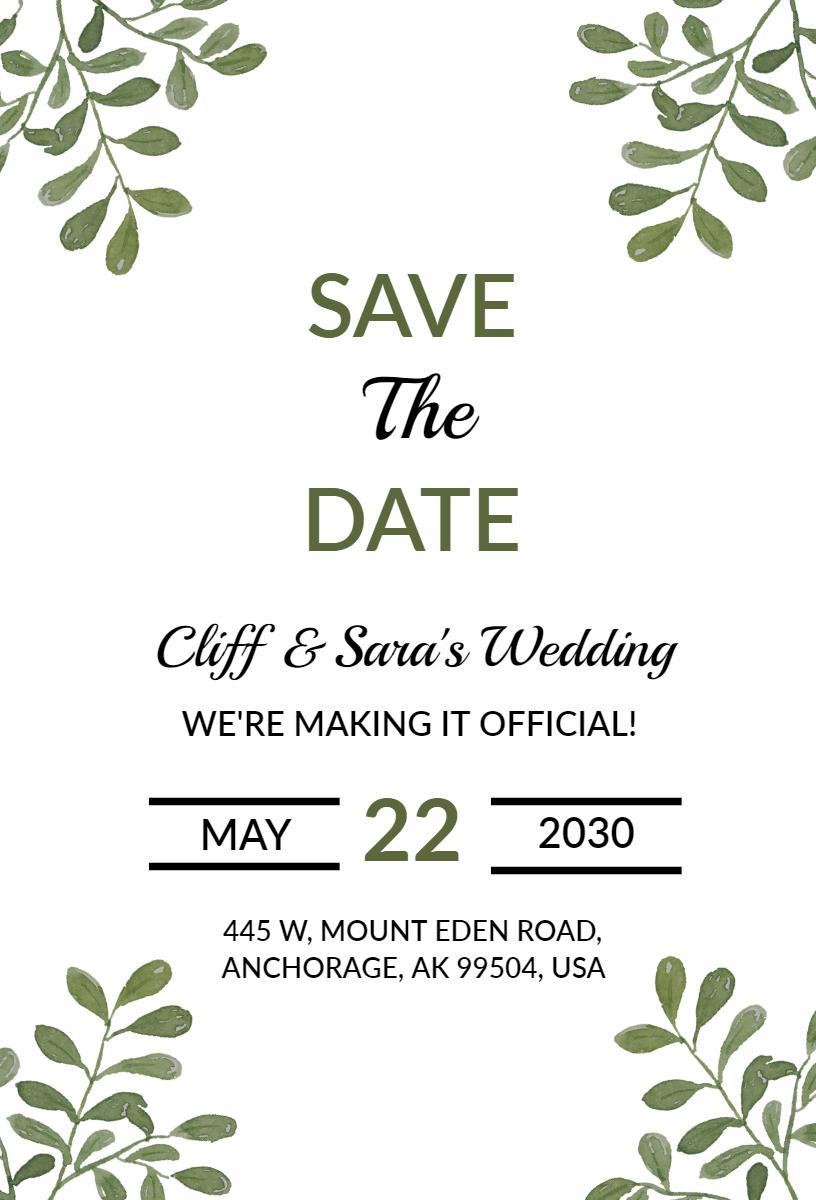 Elegant Greenery Save The Date Wedding Invitation Template