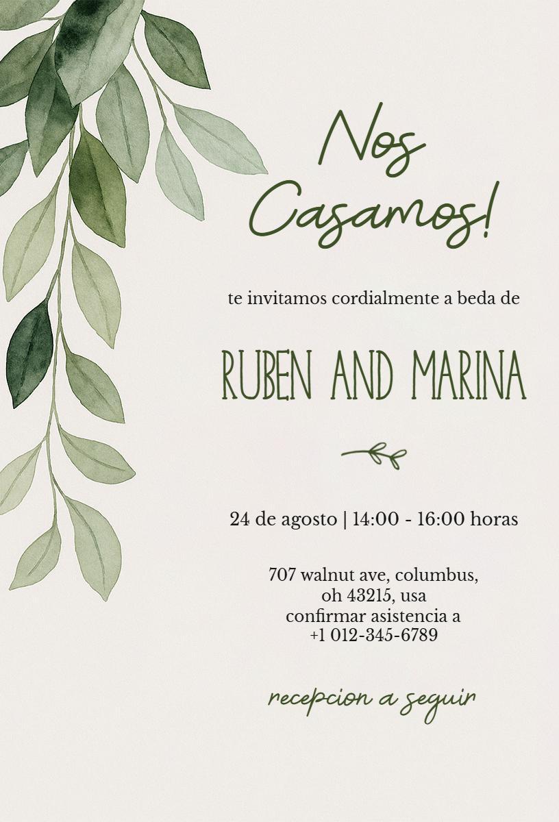Elegant Greenery Spanish Wedding Celebration Invitation Template