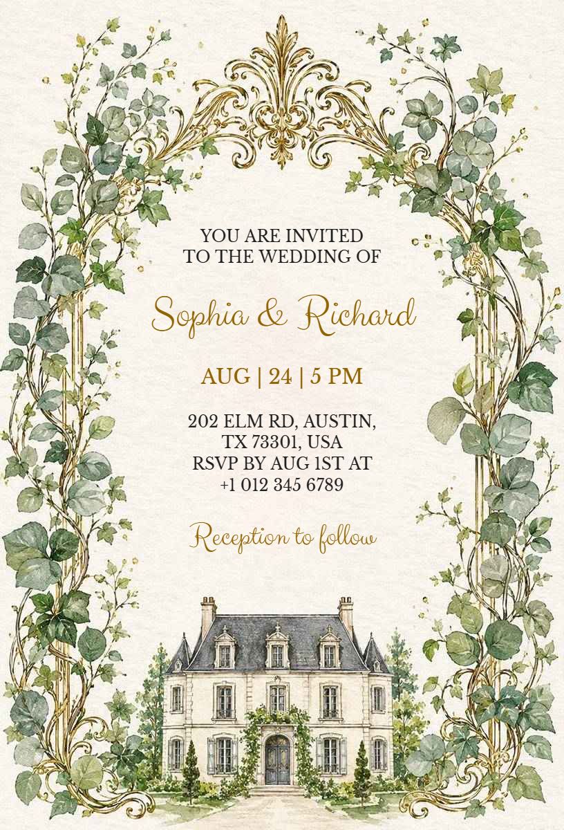 Elegant Greenery Theme Wedding Celebration Invitation Template