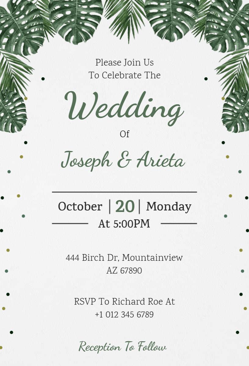 Elegant Greenery Themed Wedding Celebration Invitation Template