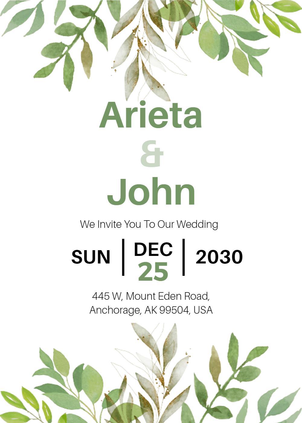 Elegant Greenery Wedding Celebration Invitation Template