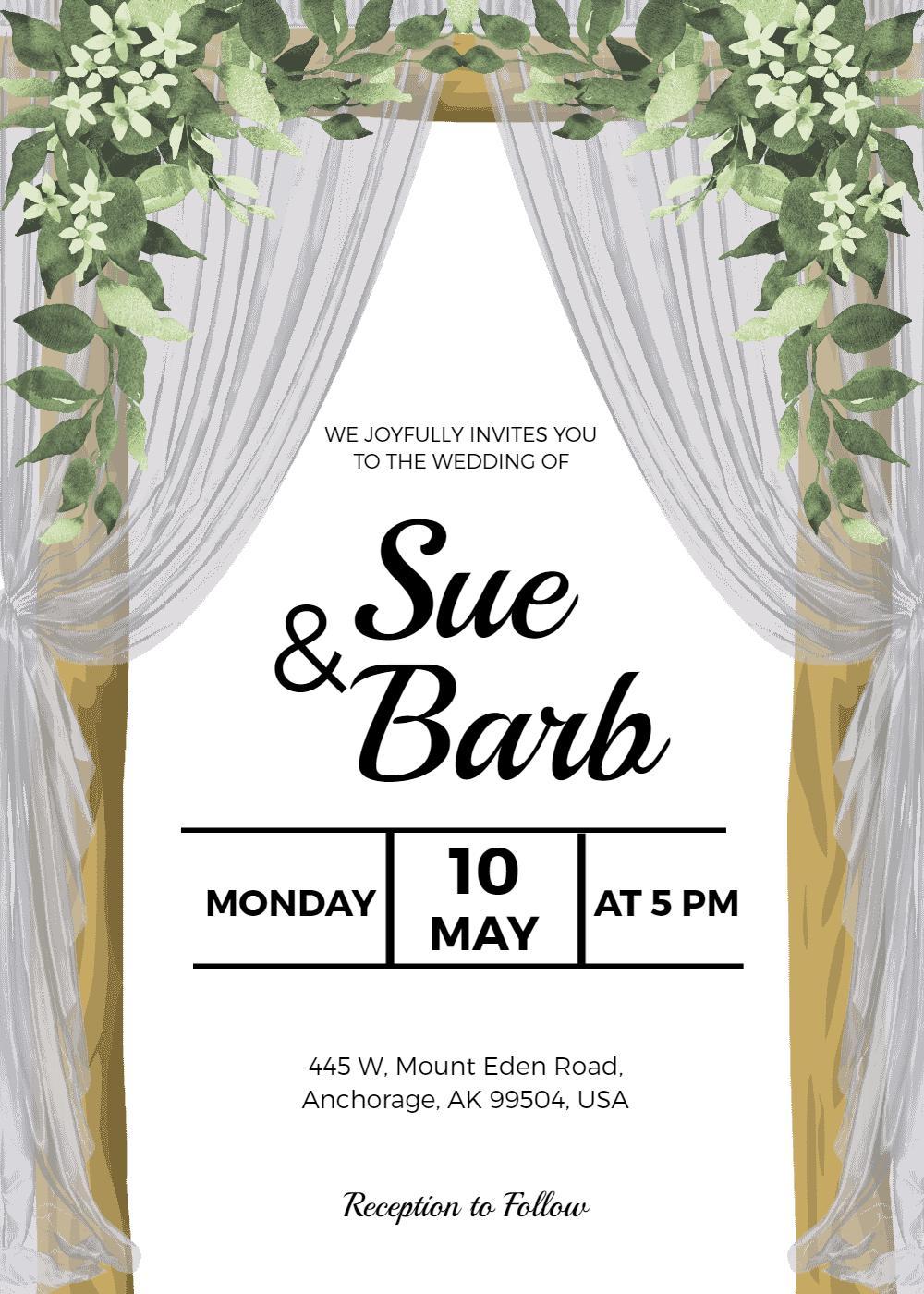 Elegant Greenery Wedding Ceremony Celebration Invitation Template