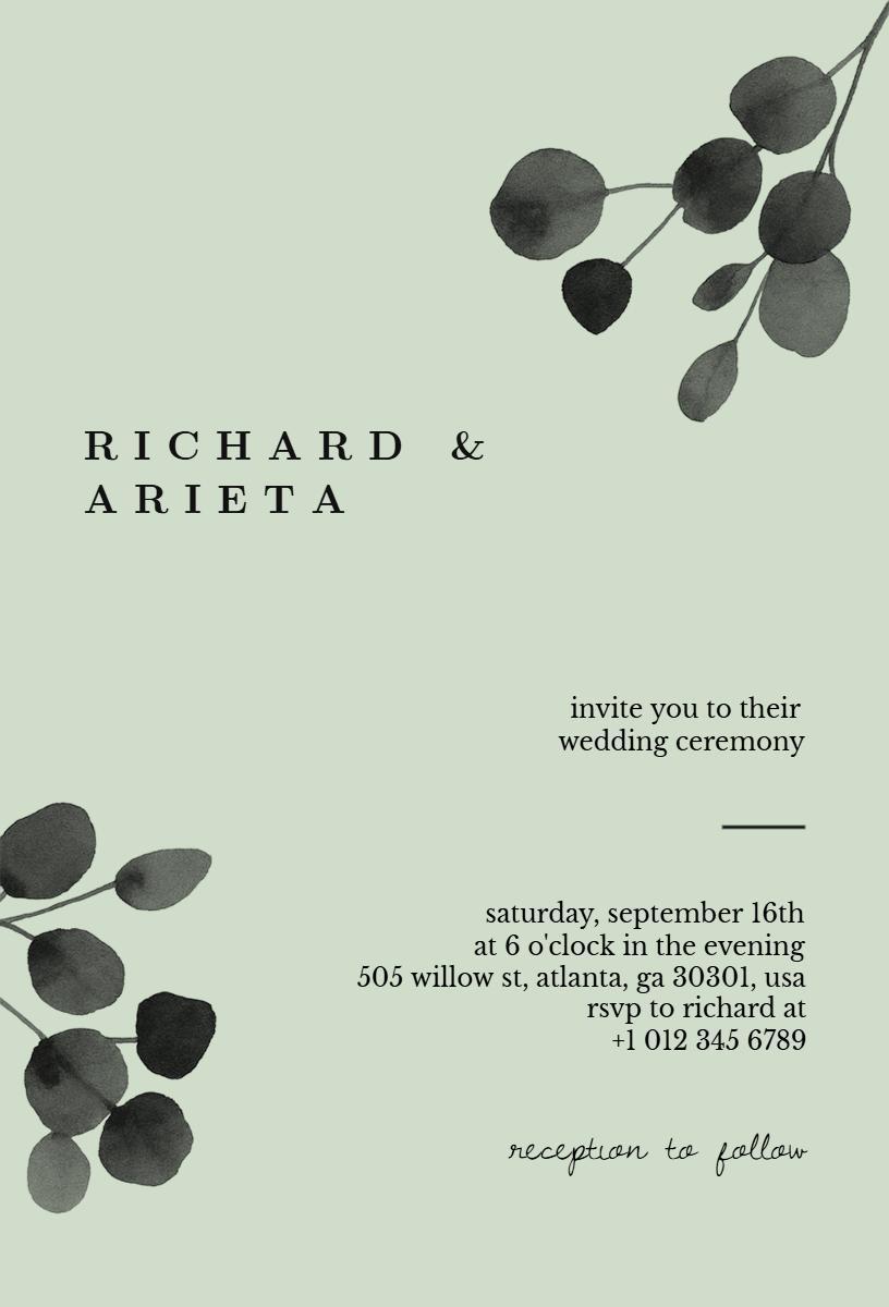 Elegant Greenery Wedding Ceremony Invitation Template