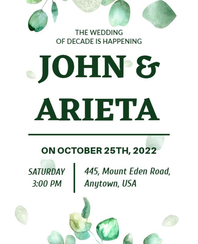 Elegant Green Botanical Wedding Invitation Flyer Template