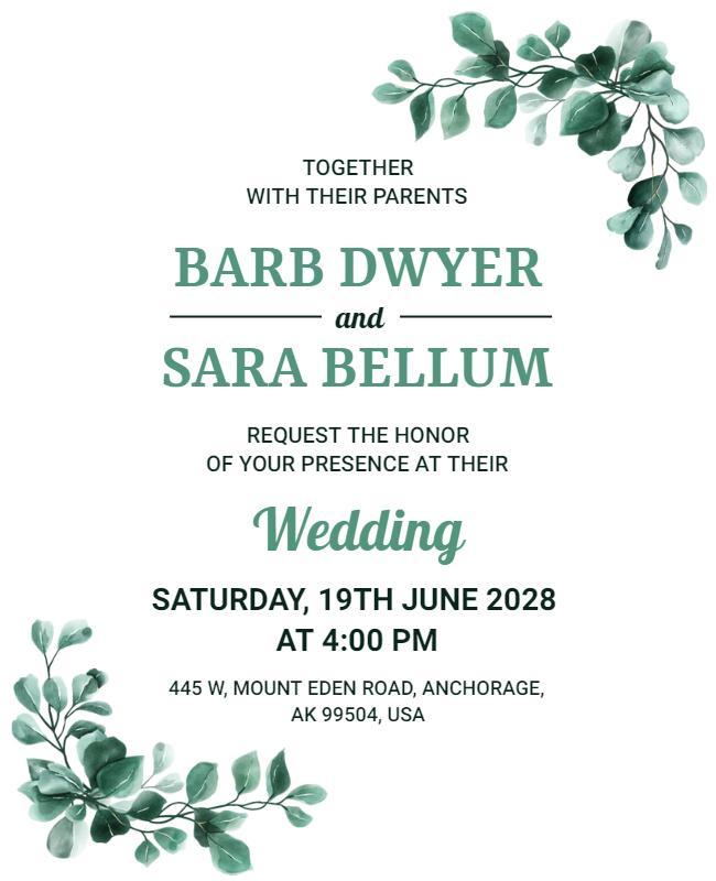 Elegant Greenery Wedding Invitation Flyer Template