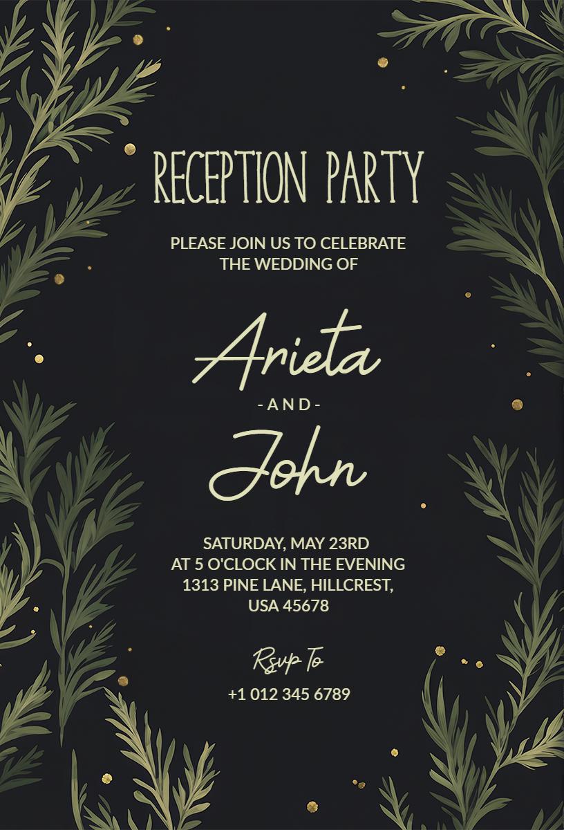 Elegant Greenery Wedding Reception Celebration Invitation Template