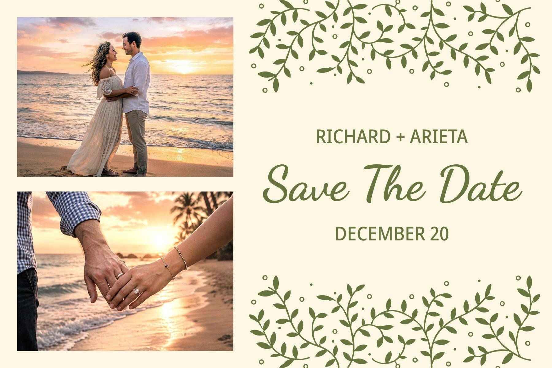 Elegant Greenery Wedding Save the Date Postcard Template