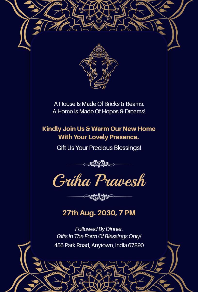Elegant Griha Pravesh Housewarming Celebration Invitation Template