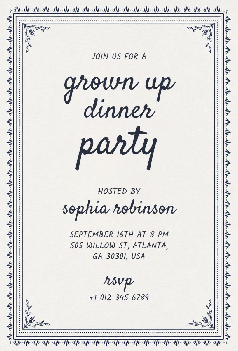 Elegant Grown Up Dinner Party Celebration Invitation Template