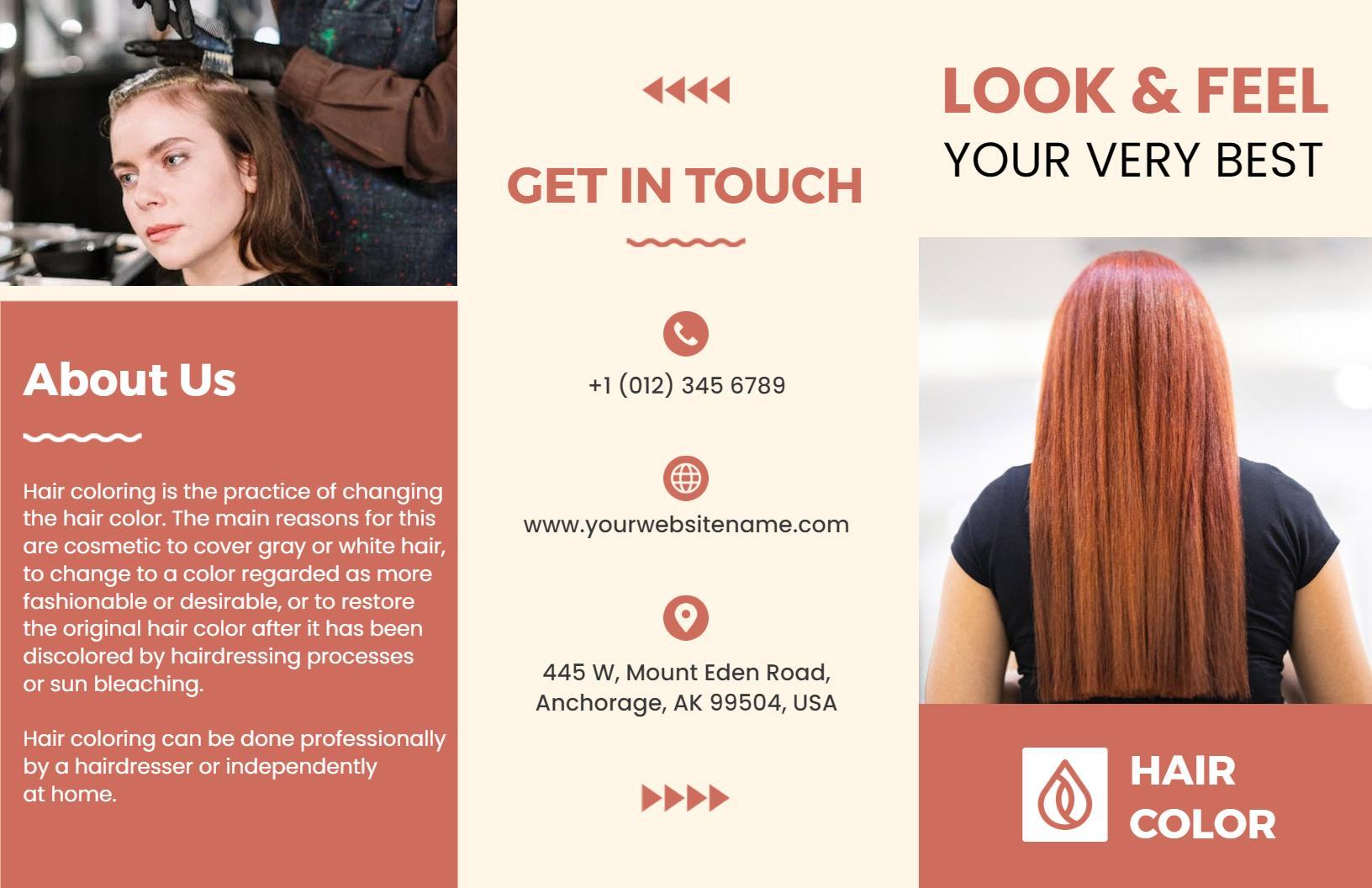 Elegant Hair Color and Beauty Services Salon Brochure Template