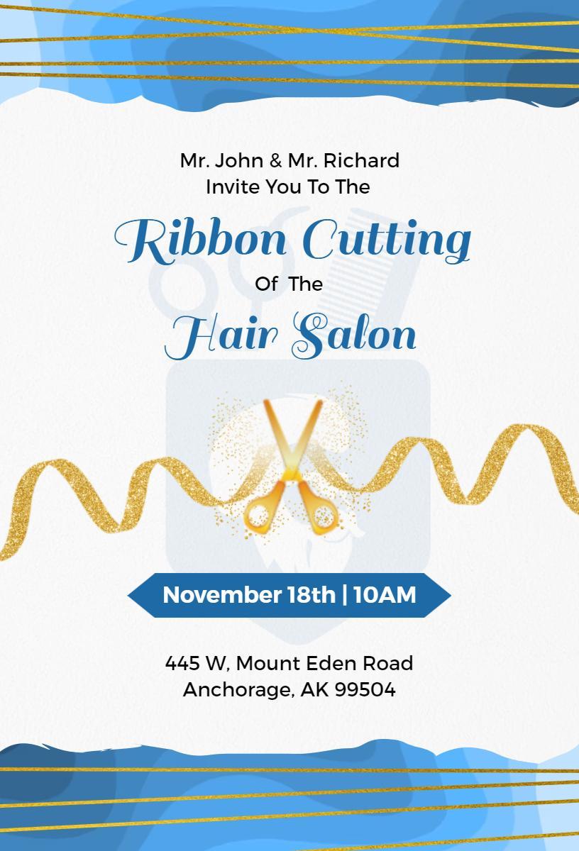 Elegant Hair Salon Ribbon Cutting Grand Opening Invitation Template