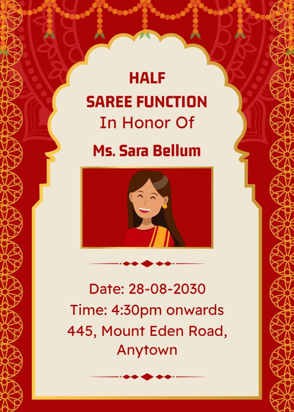 Elegant Half Saree Function Celebration Invitation Template