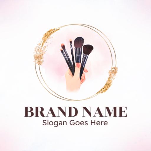 Elegant Hand Holding Makeup Brushes with Soft Colors Logo Template