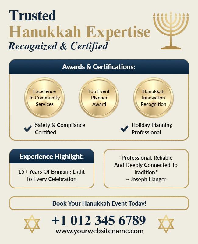 Elegant Hanukkah Event Planning Expertise Flyer Template
