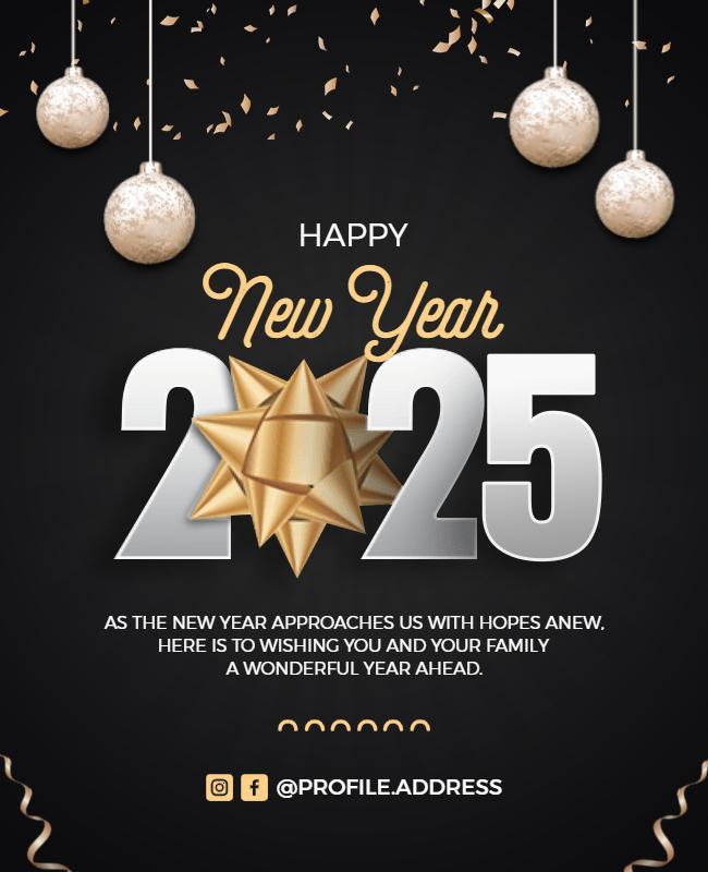 Elegant Happy New Year 2025 Greeting Flyer Template