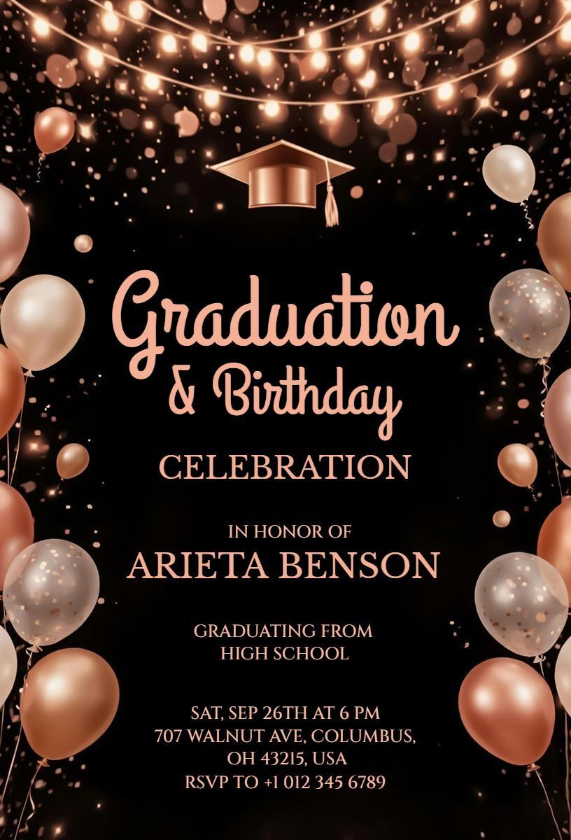 Elegant High School Graduation Birthday Celebration Invitation Template