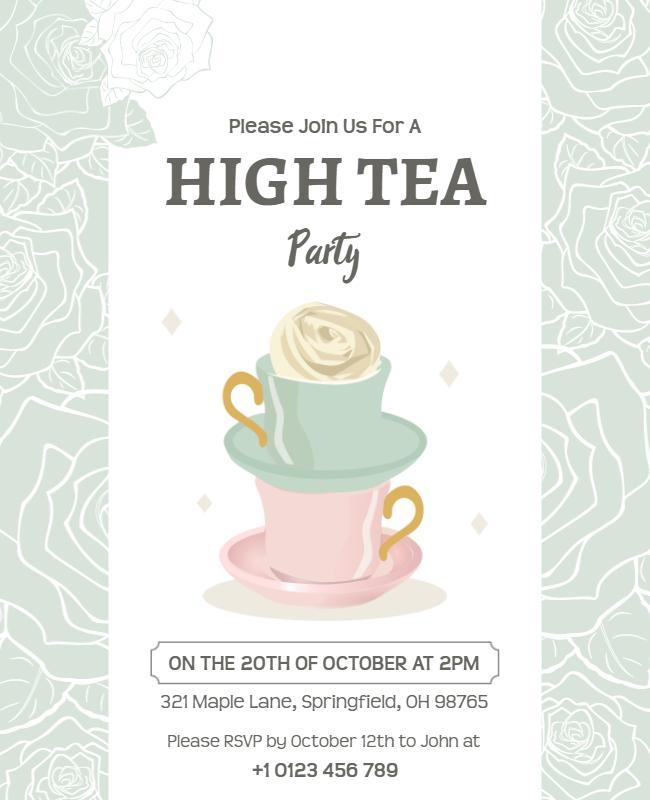 Chic Pastel Floral High Tea Party Invitation Flyer Template