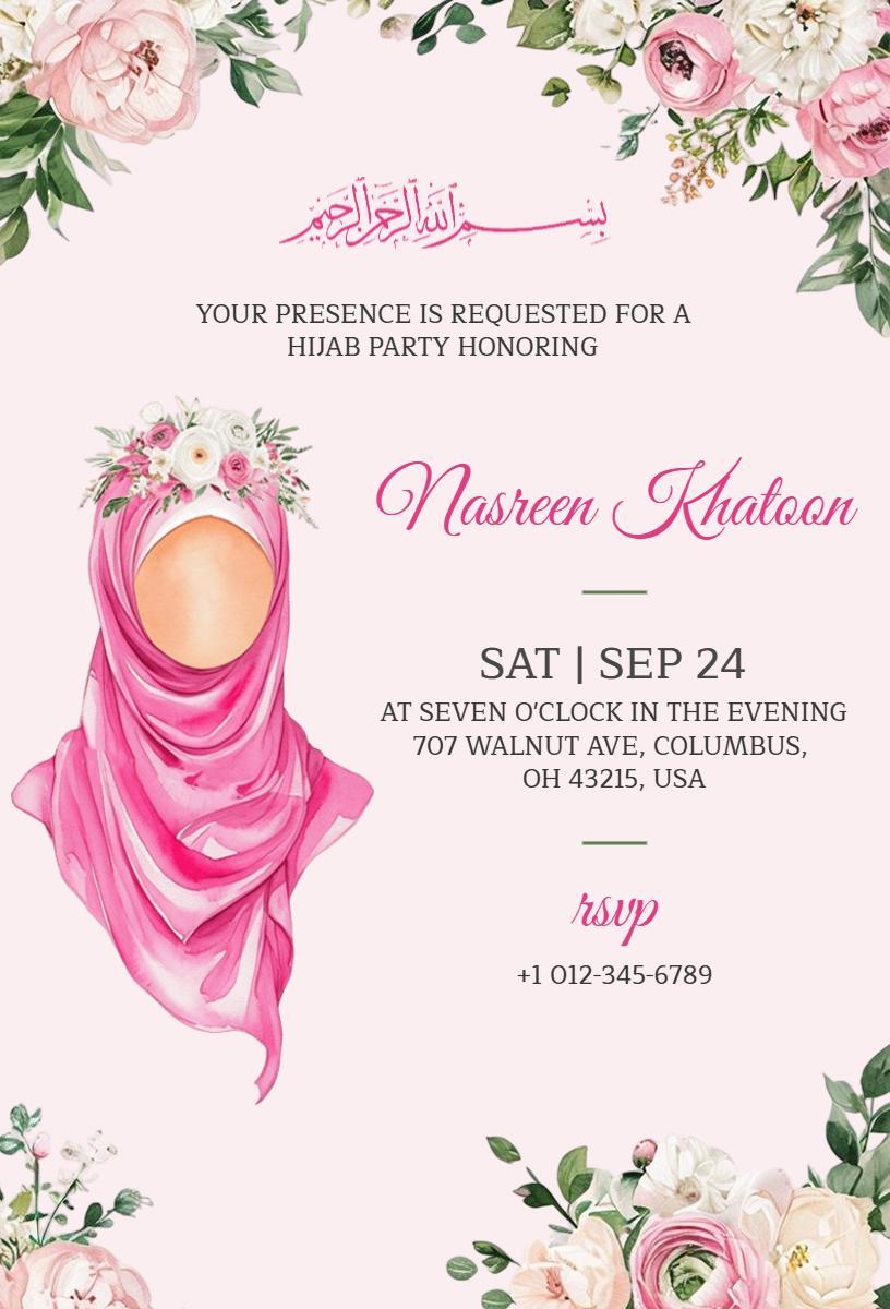 Elegant Hijab Honoring Celebration Party Invitation Template
