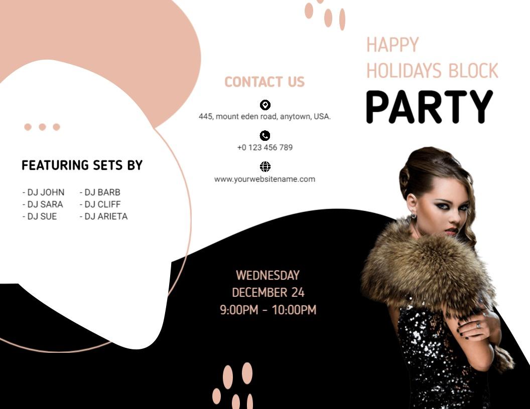 Elegant Holiday Block Party Featuring DJs Brochure Template