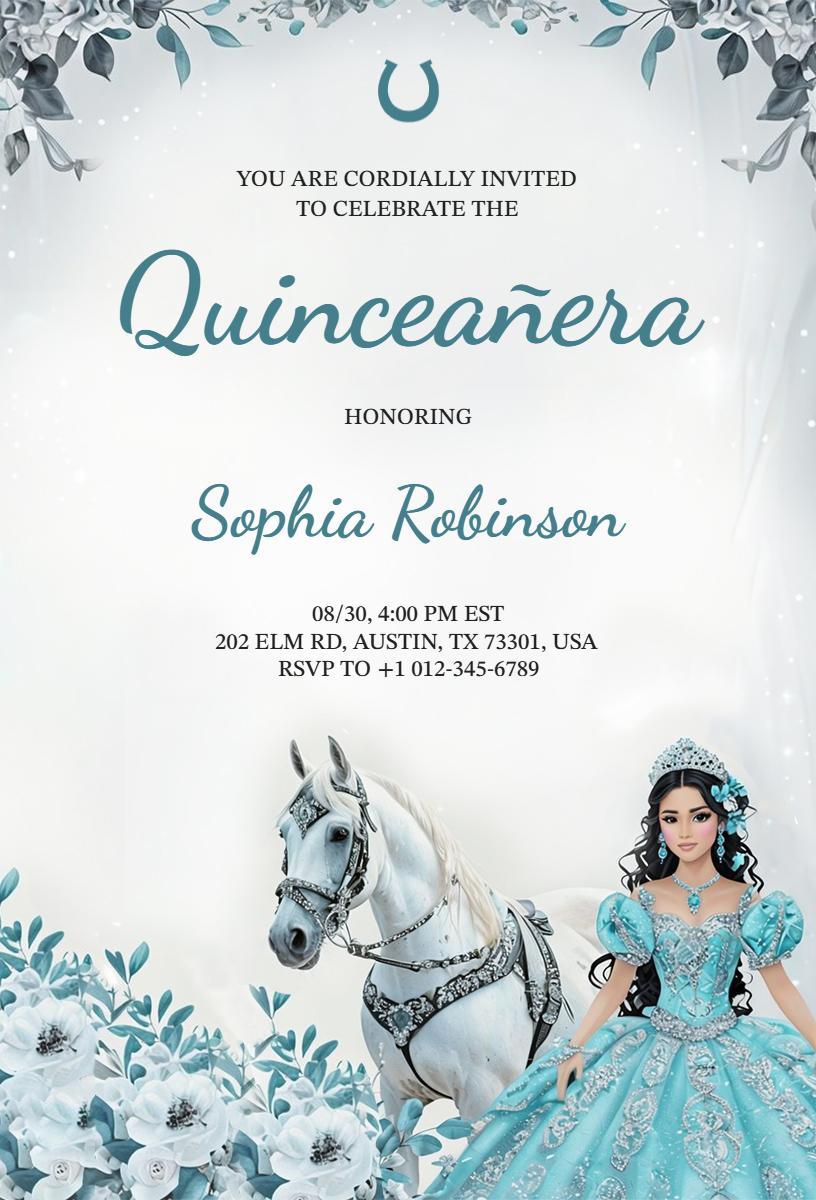 Elegant Horse-Theme Quinceanera Celebration Invitation Template