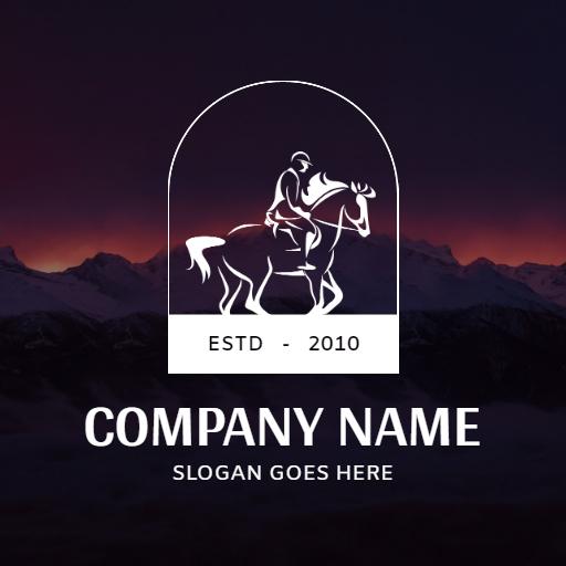 Elegant Horseback Rider Silhouette Against Mountain Sunset Logo Template