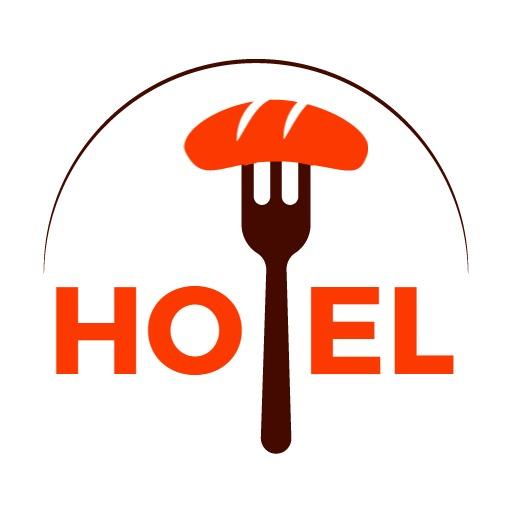 Elegant Hotel Design Featuring Gourmet Food and Fork Logo Template