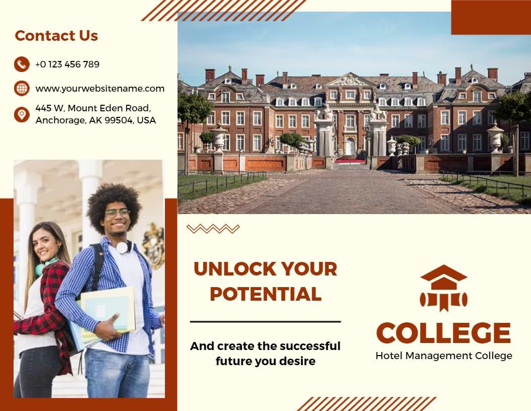 Elegant Hotel Management College Admission Overview Brochure Template