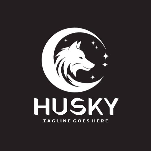 Elegant Husky Surrounded by Moon and Stars Logo Template