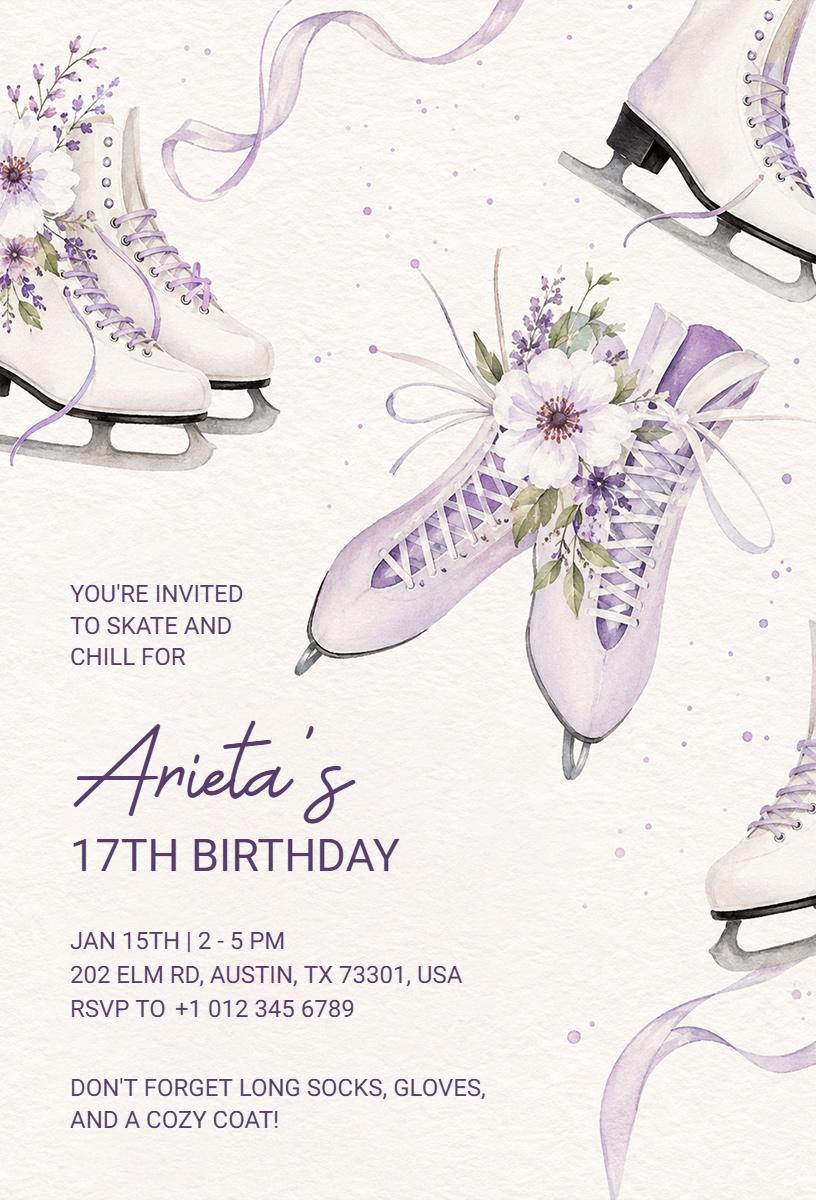 Elegant Ice Skating Theme 17th Birthday Celebration Invitation Template