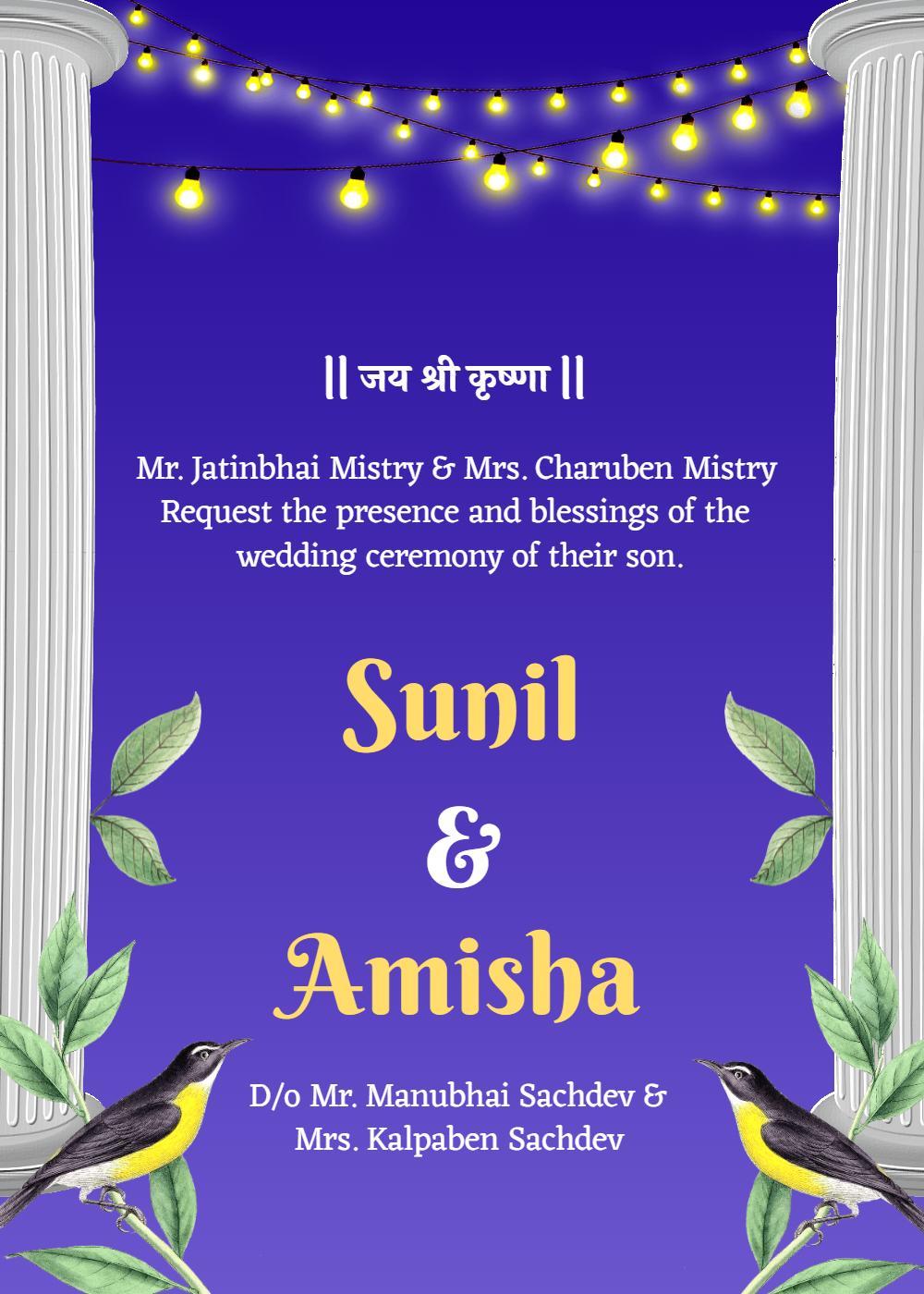 Elegant Indian Wedding Ceremony Blessings Invitation Template