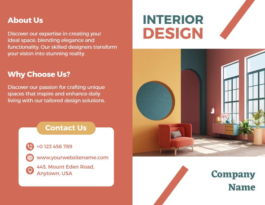 Elegant Interior Design Services Creative Space Transformation Brochure Template