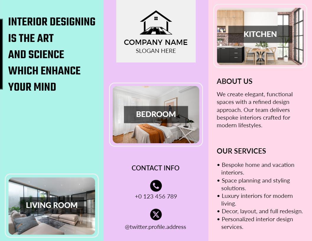 Elegant Interior Design Services Tri Fold Brochure Template