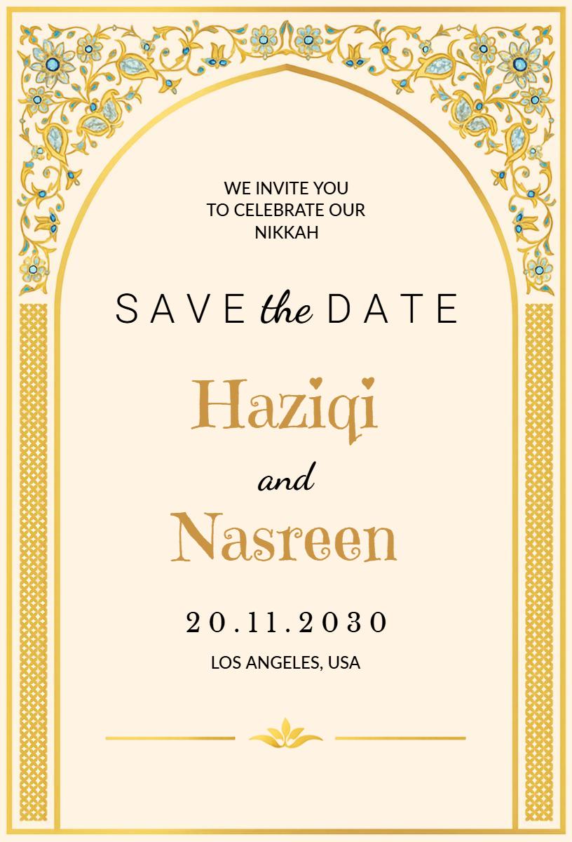 Elegant Islamic Nikkah Save The Date Wedding Invitation Template