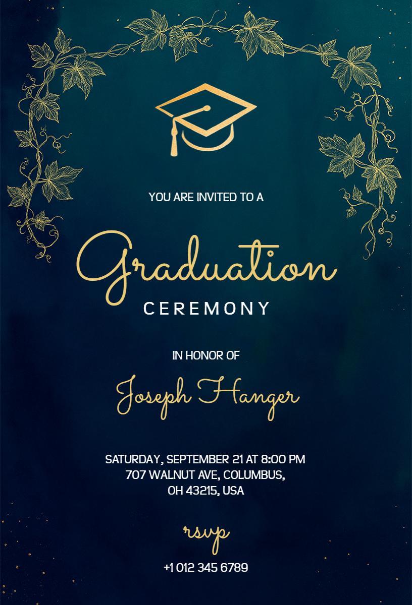 Elegant Ivy Frame Graduation Celebration Ceremony Invitation Template