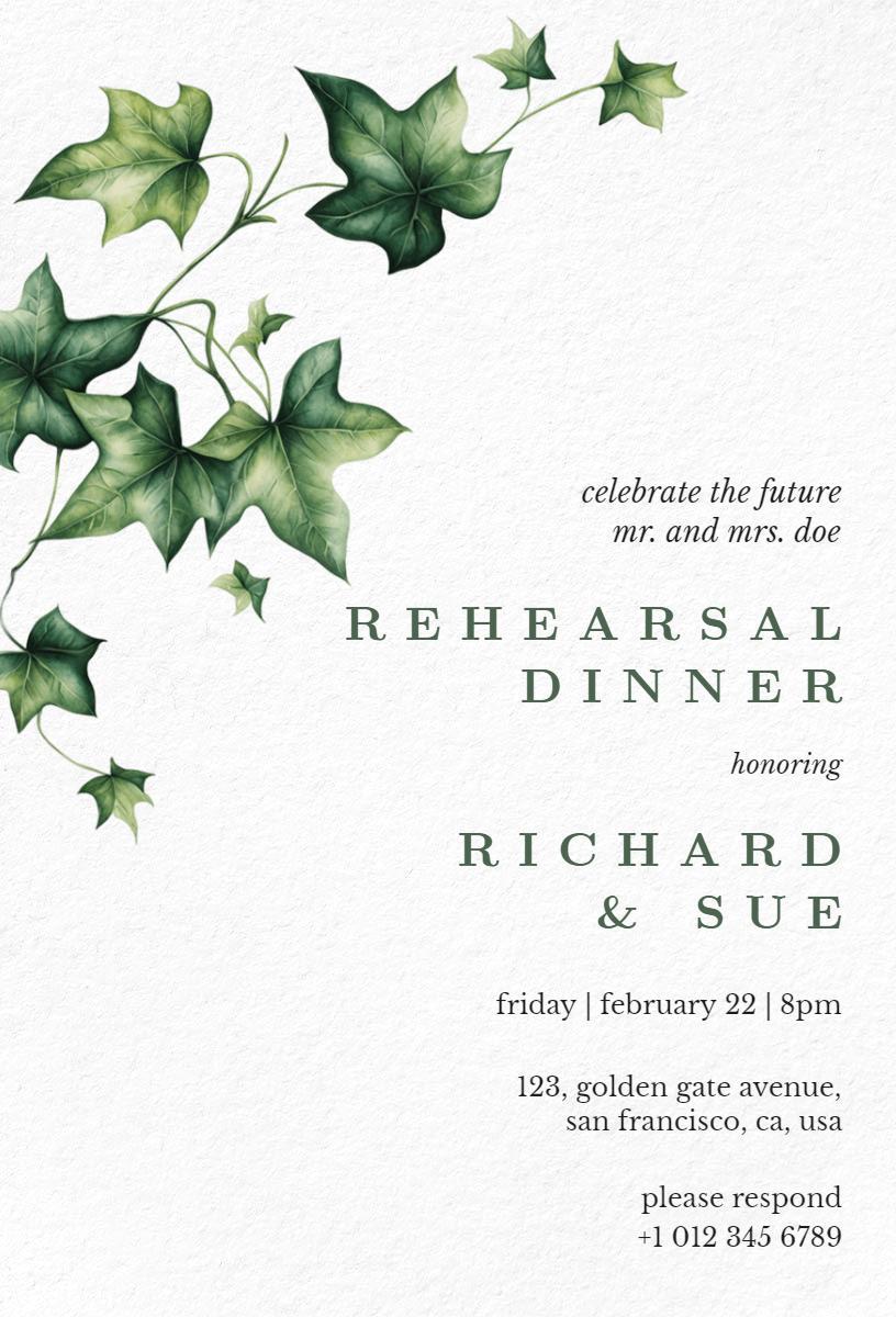 Elegant Ivy Green Rehearsal Dinner Celebration Invitation Template
