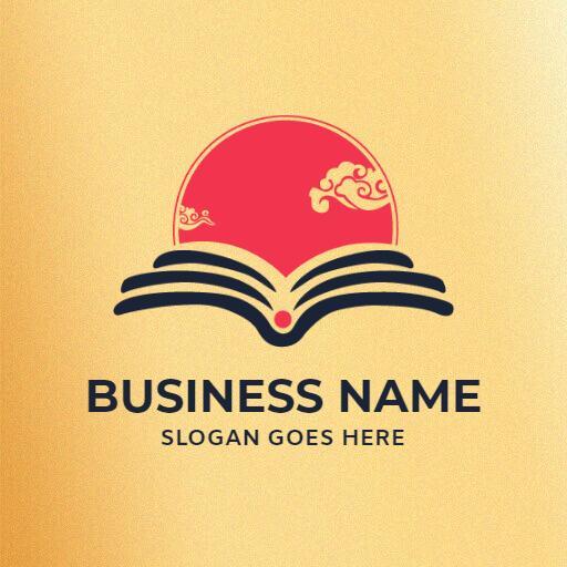 Elegant Japanese Sunset Over Open Book Design Logo Template