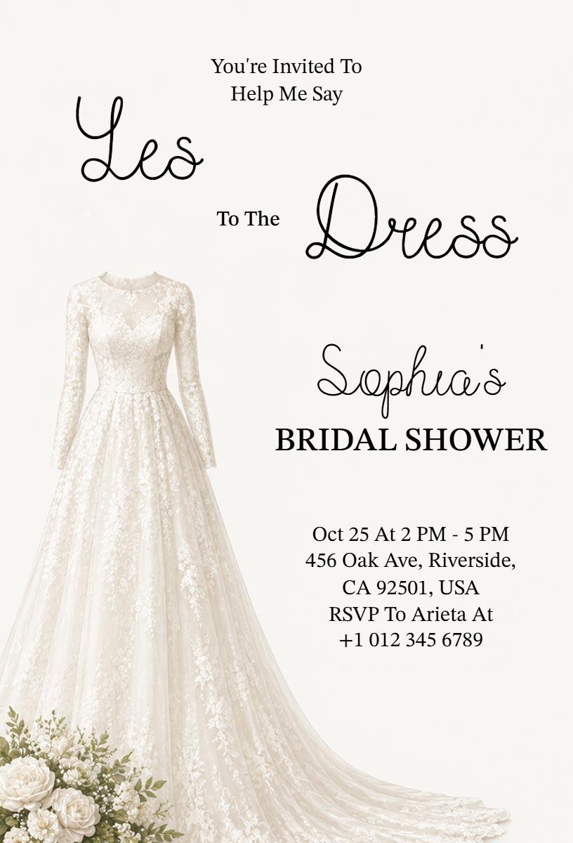 Elegant Lace Wedding Dress Bridal Shower Invitation Template